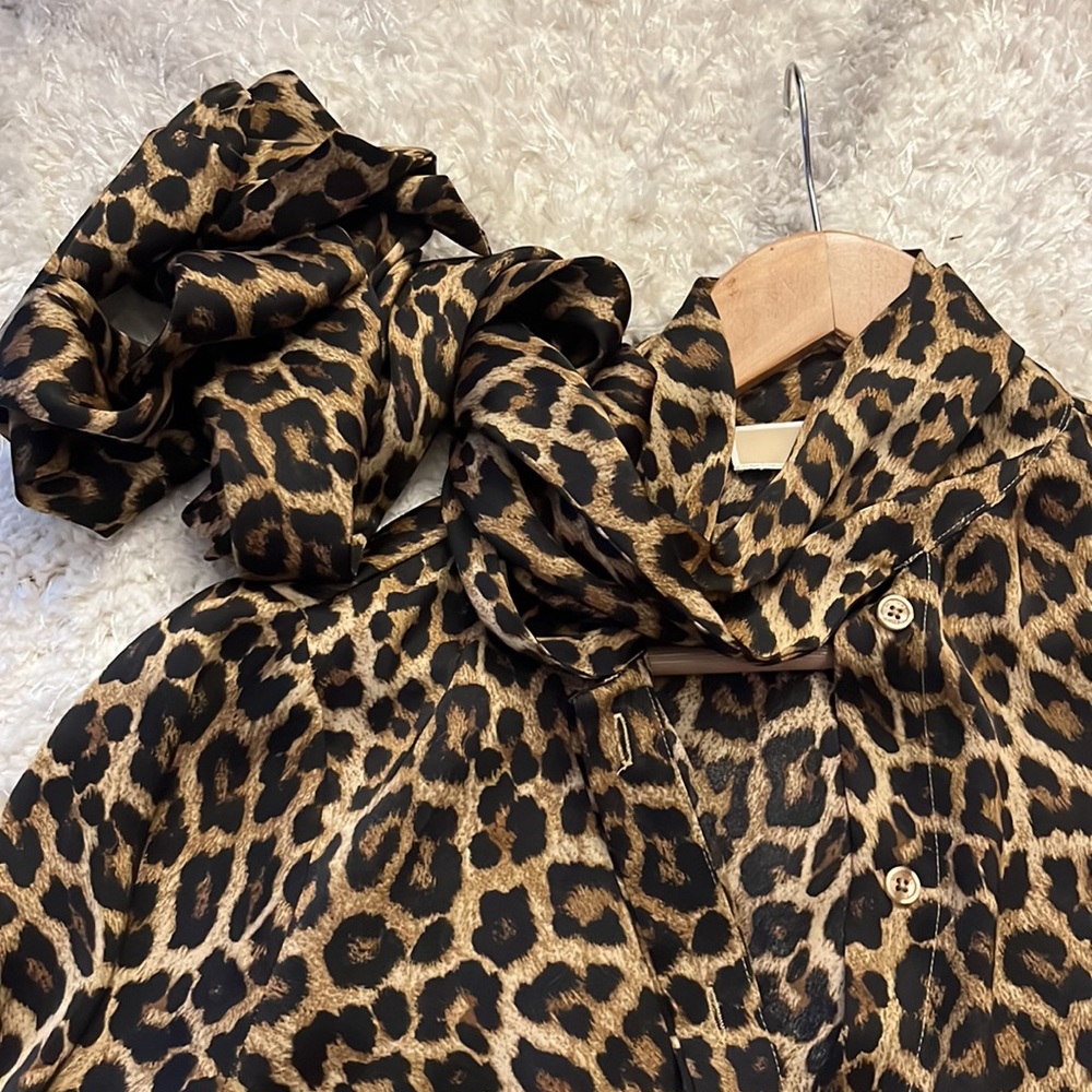 Michael Kors Animal Print Blouse with neck tie